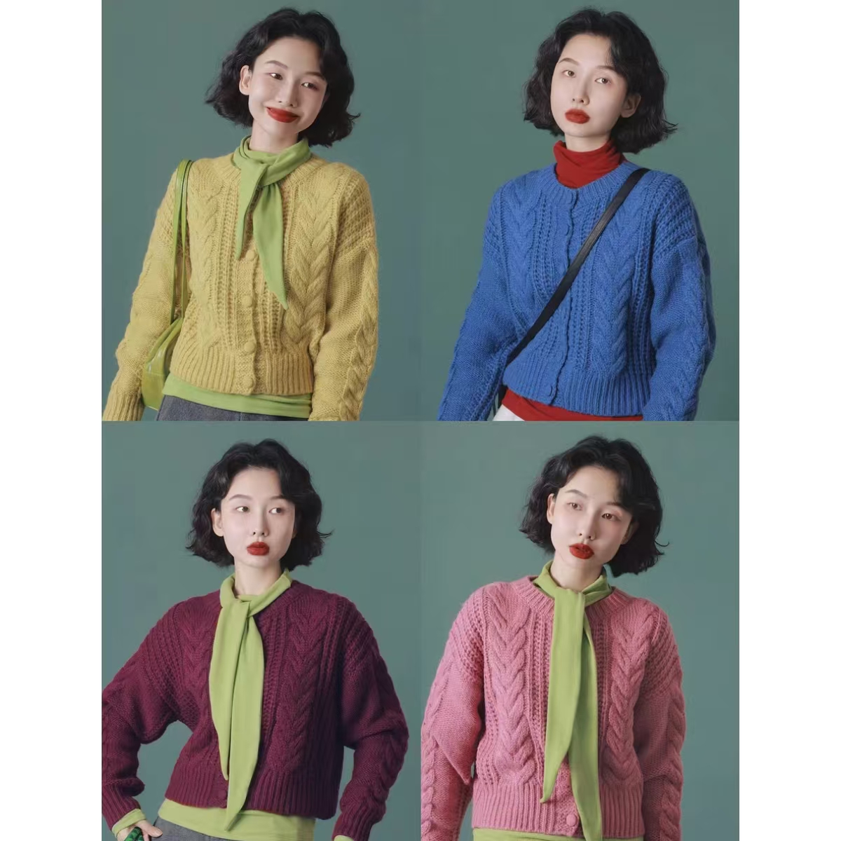 IVY YANG慵懒风保暖麻花毛衣女秋冬季圆领内搭外穿开衫百搭针织衫