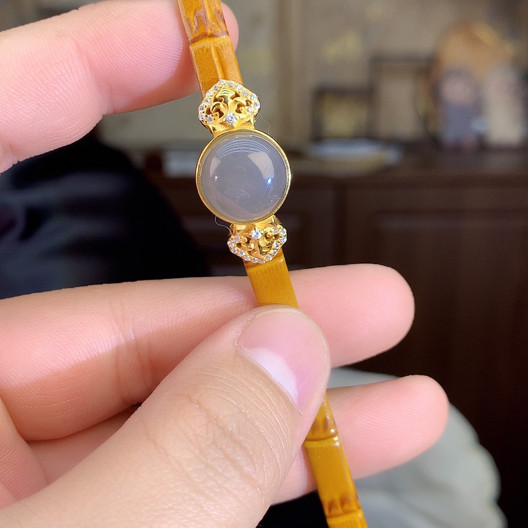 颈饰银S925镶嵌和田玉（青玉）手链