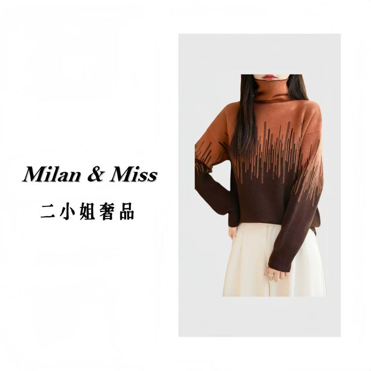 【精纺羊毛】竖条纹立体感拼色显瘦堆堆领针织衫-297