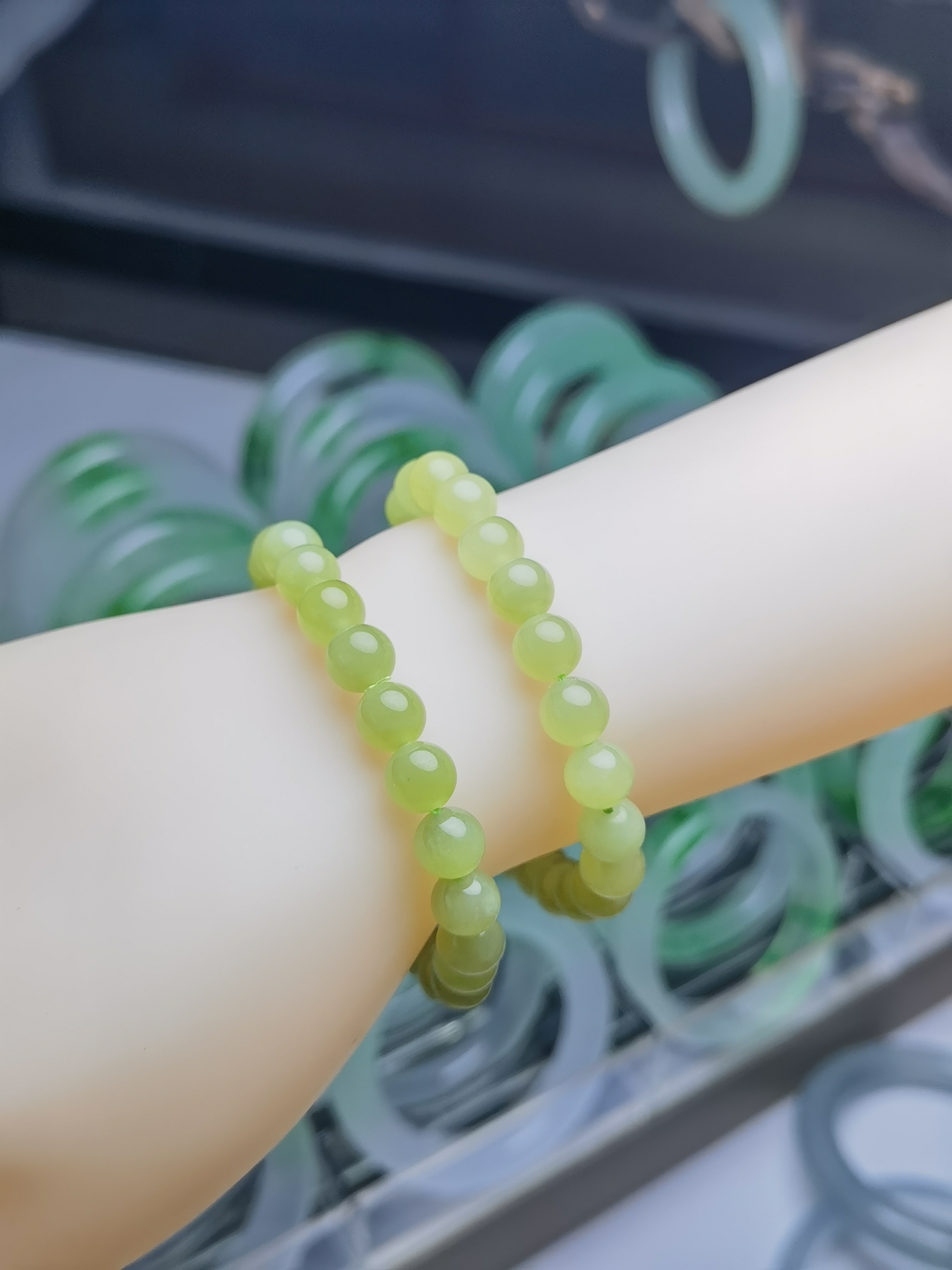 和田玉黄玉圆珠手串卡8mm拍一发一