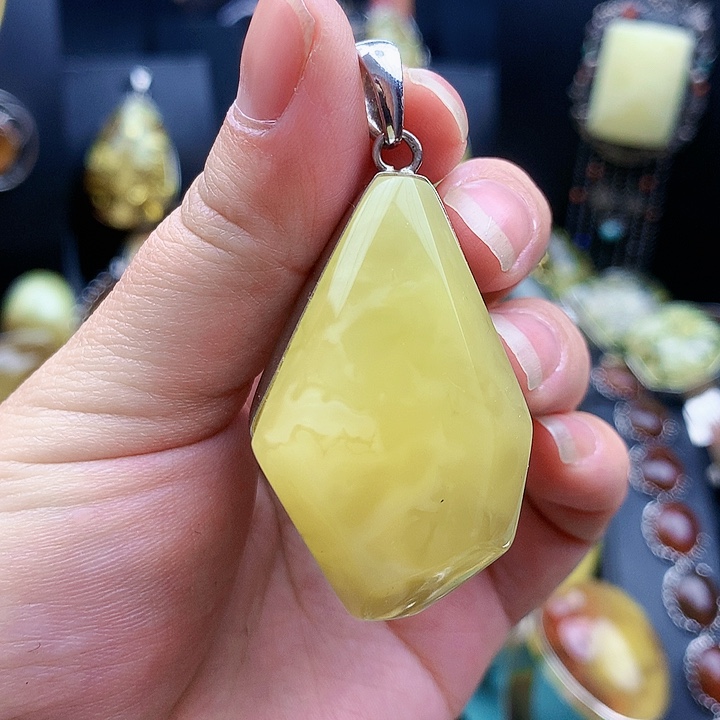 琥珀裸石银S925镶嵌坠