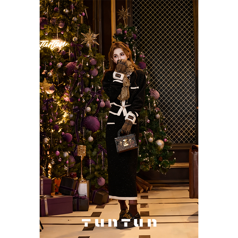 12月21号上新【鸿运当头 黑色】美到发光 小香风亮片半身裙