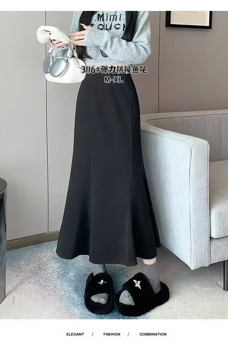 春、夏两季显瘦气质时尚黑色鱼尾半裙