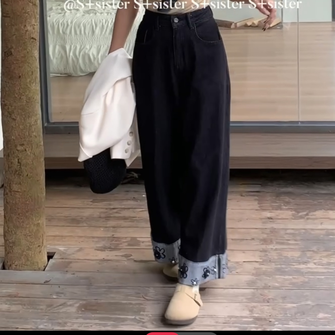 尚可家 高腰高弹牛仔直筒裤w697