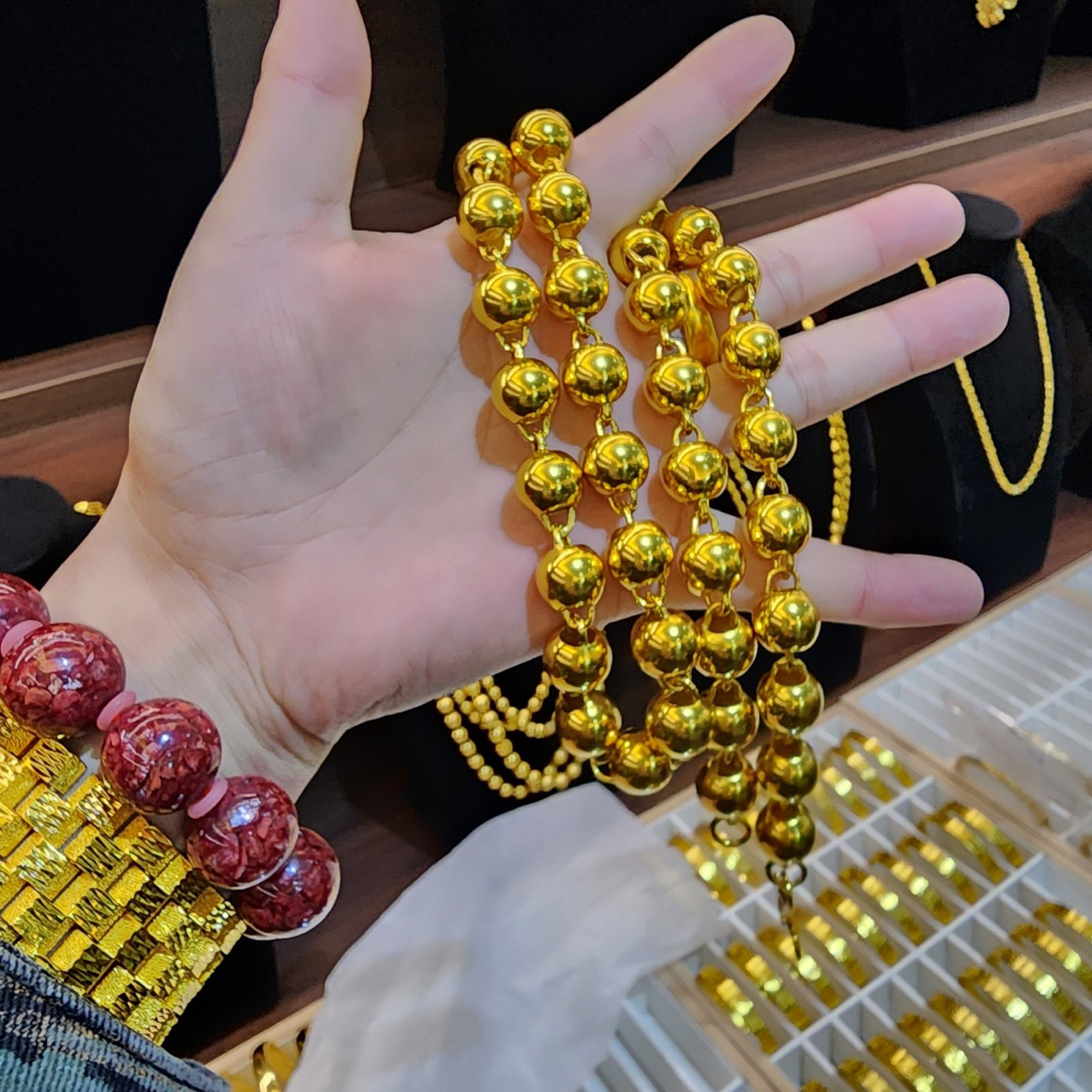 合金项链 【烧红恢复金黄色】卡12圆珠项链时尚霸气气质爆款男士