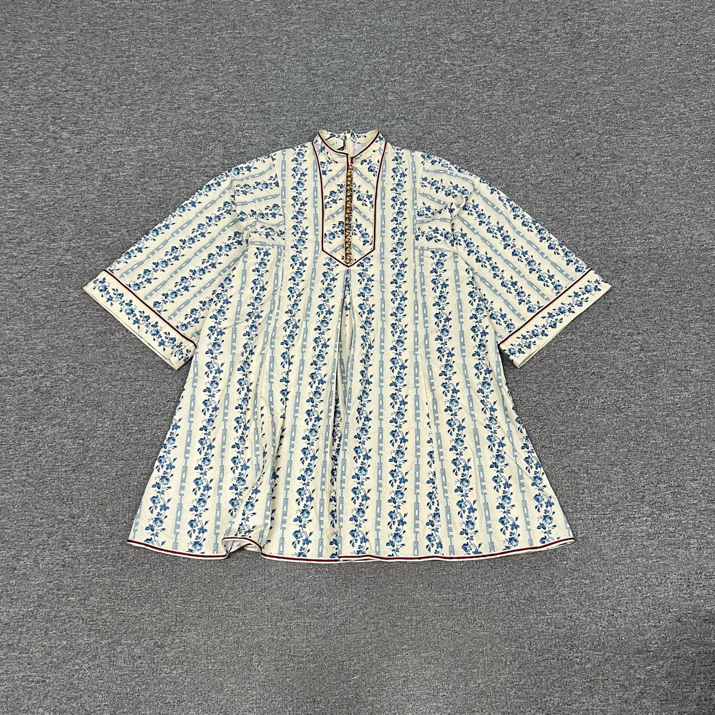 99新 AMIPARIS Gucci 古驰 青蓝色玫瑰字母 满印连衣裙 44码 99新