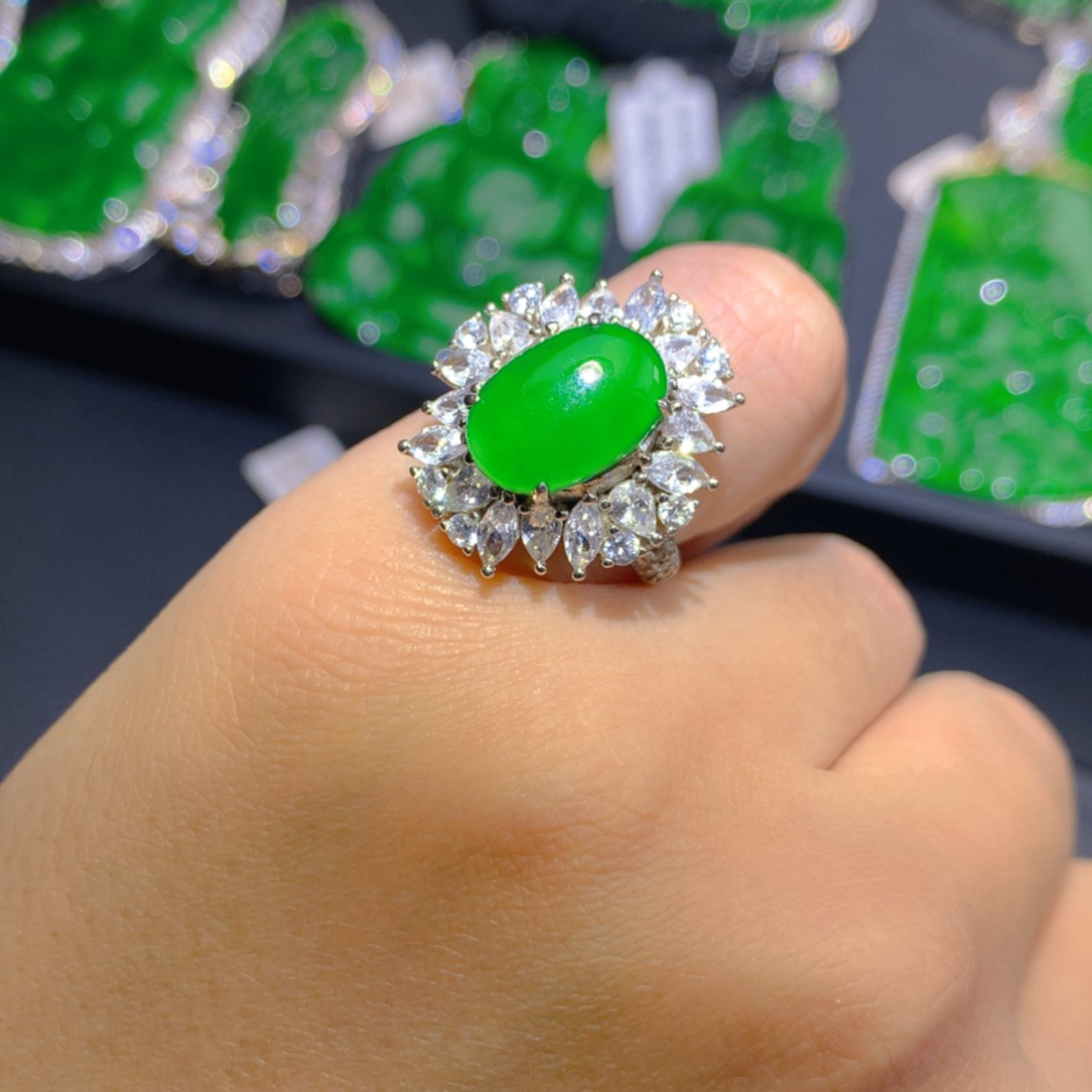 【闪购商品】翡翠戒指银S925镶嵌萌***眉11111111111