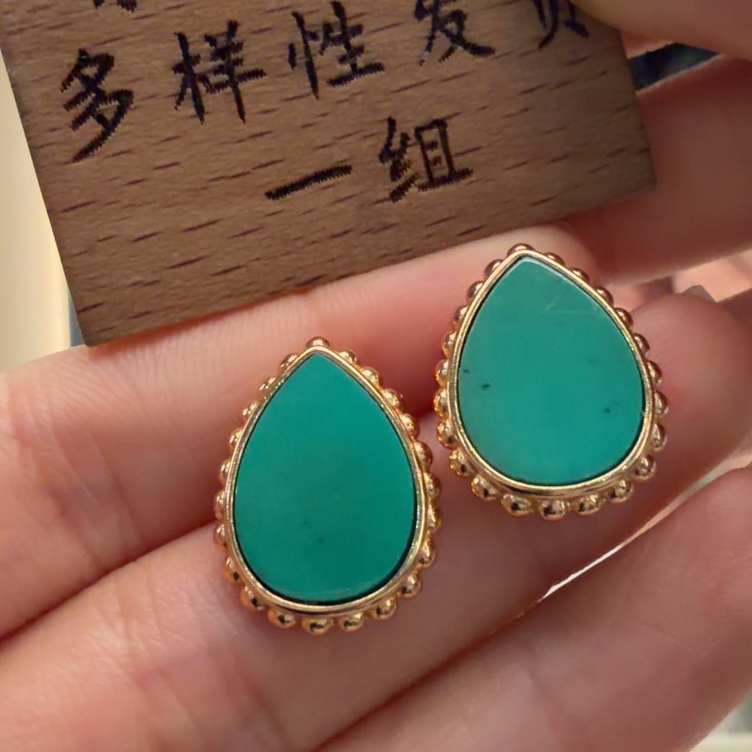 绿松石银S925镶嵌耳饰