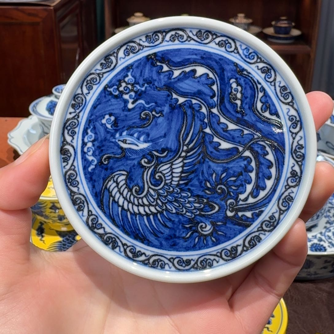 青花雯华堂手绘盖置