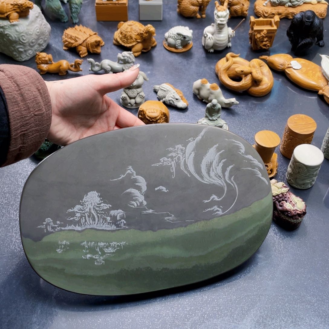 山水干泡手工雕刻