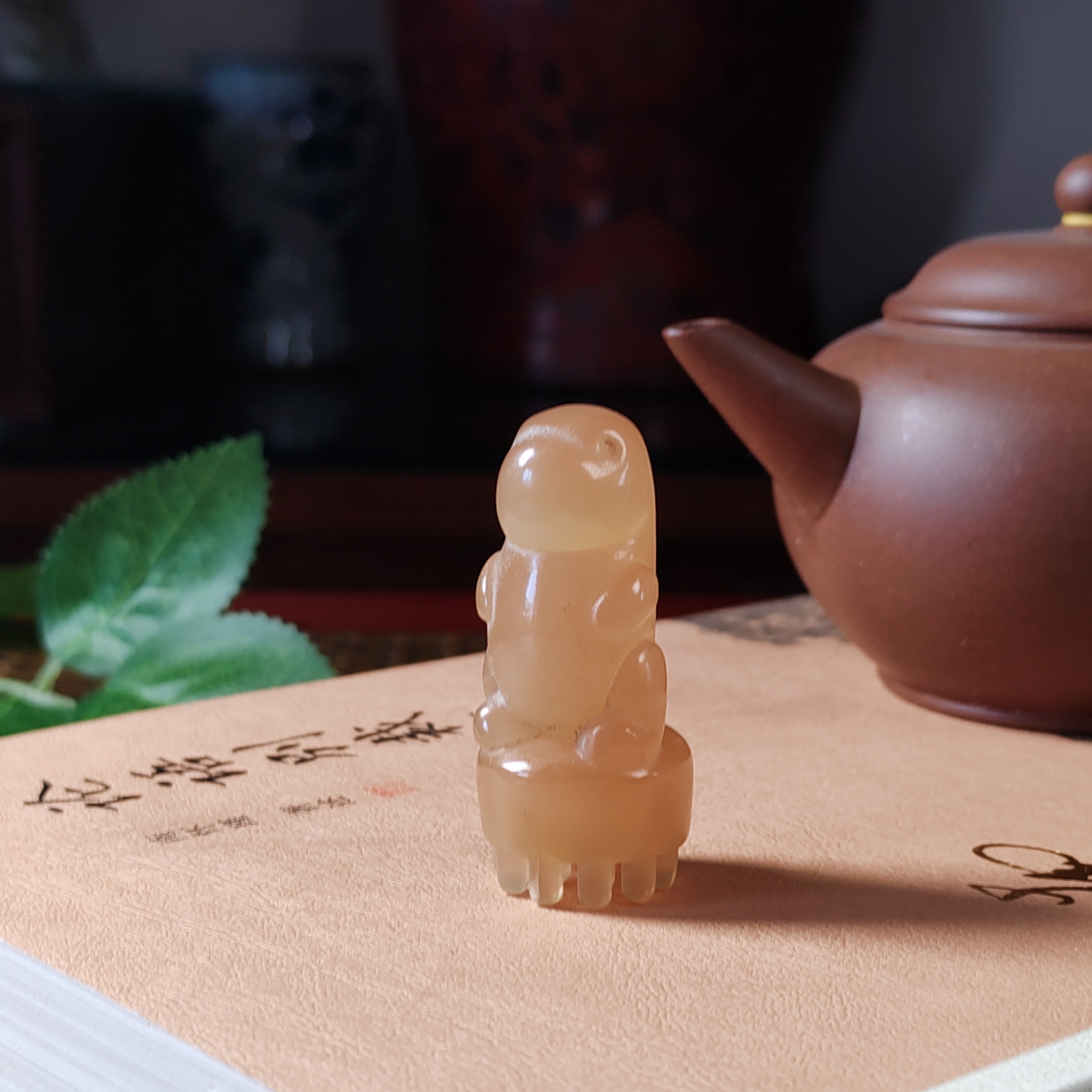 【吾心原创】天然藏羊角莲蓬按摩棒可爱卡通恐龙按摩手把件