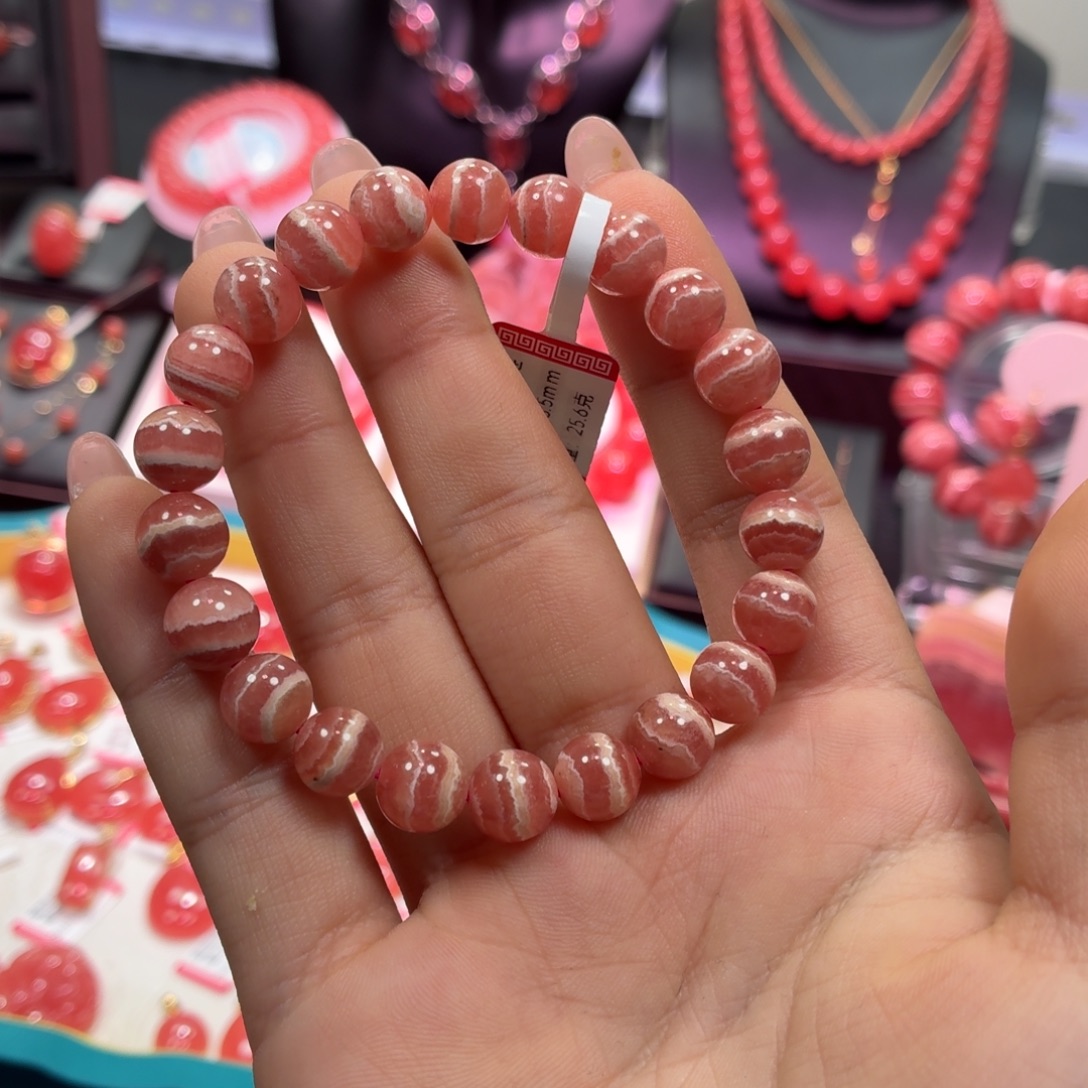 菱锰矿（红纹石）未镶嵌手串五花肉8.5mm