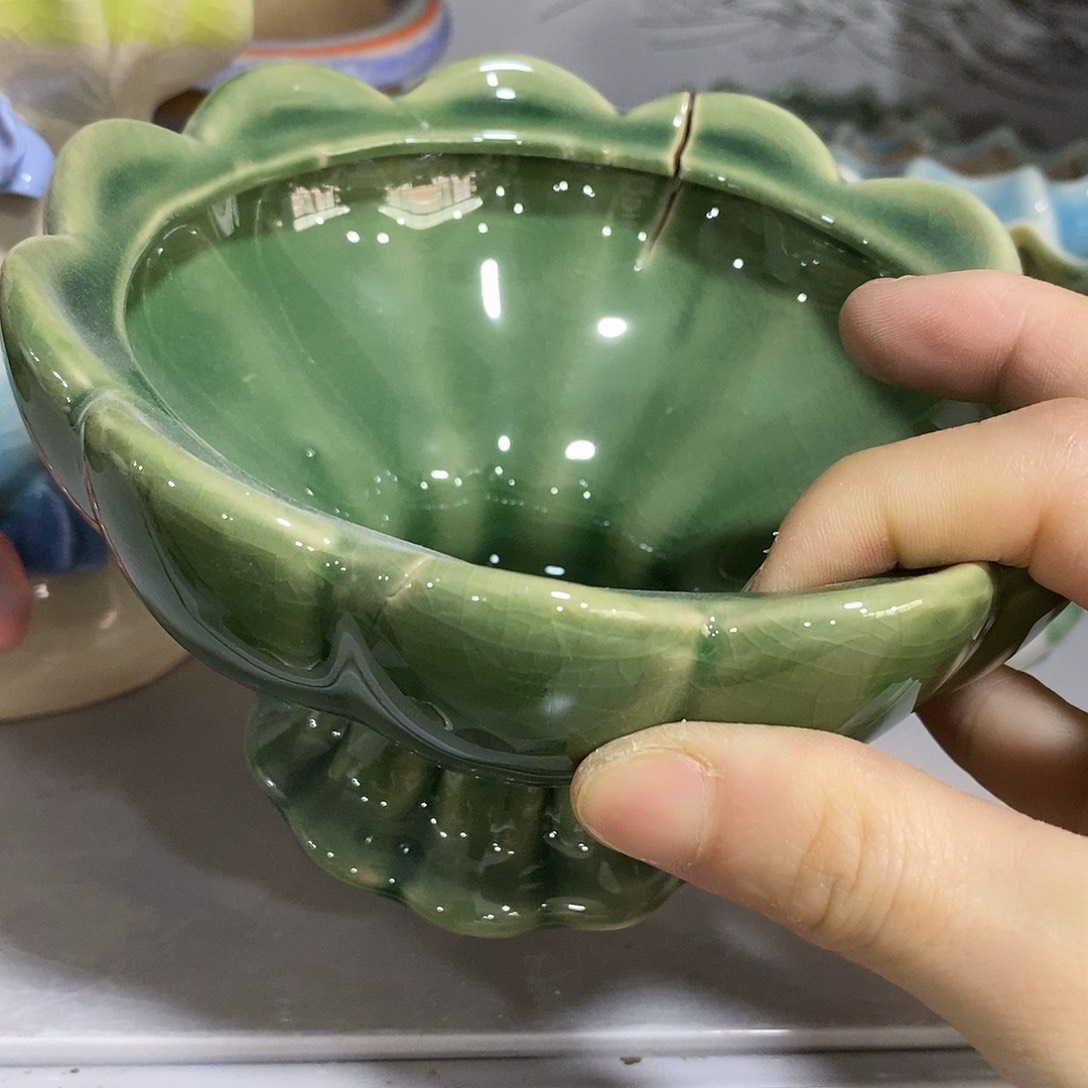 陶杯子陶盆有孔 窑裂修补 介意勿拍
