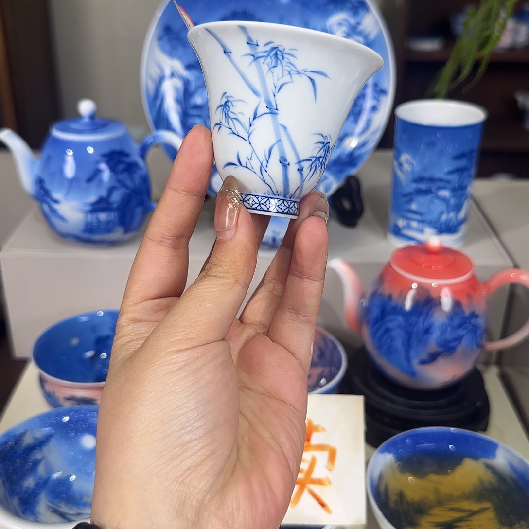 谦***枪青花竹子手绘杯杯