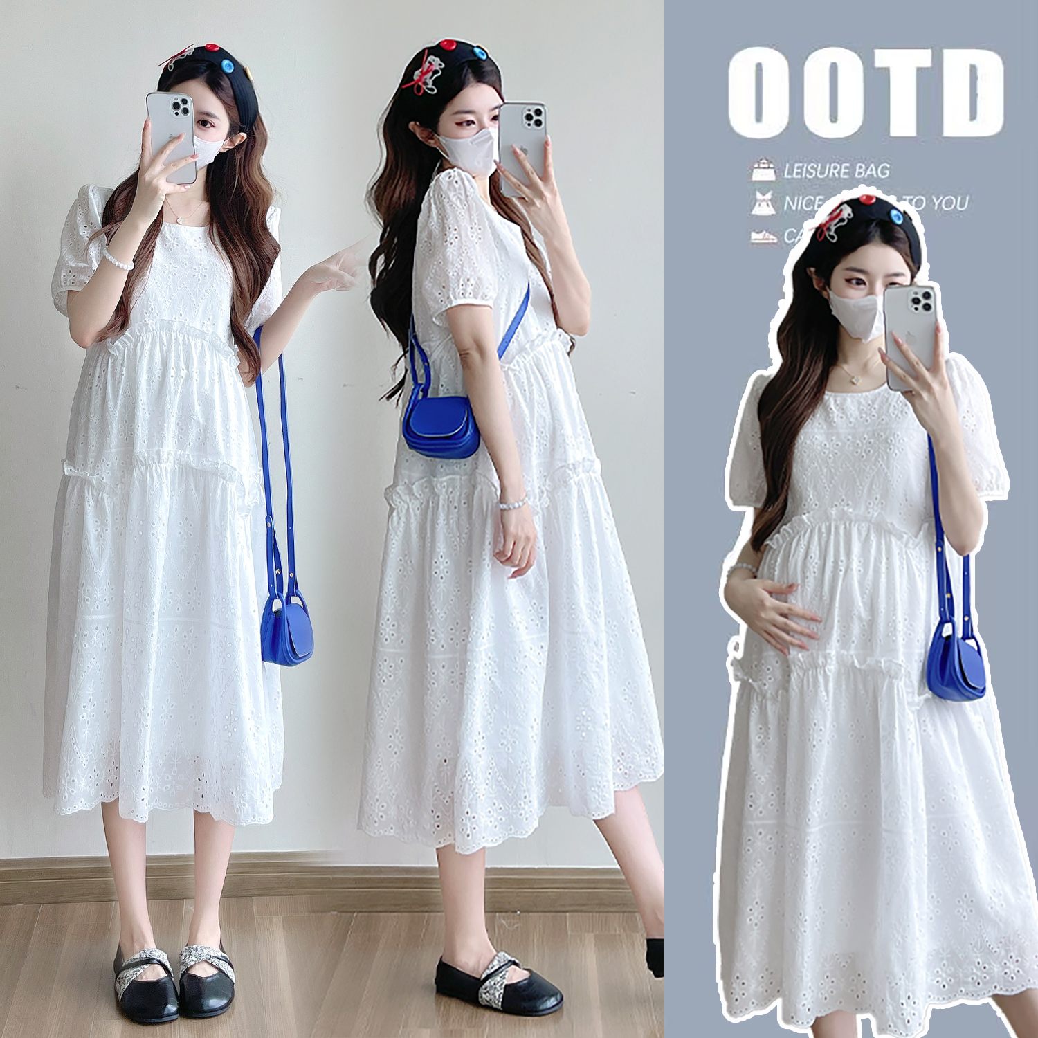 实拍现货孕妇装刺绣连衣裙法式甜美夏季小个子气质减龄短袖