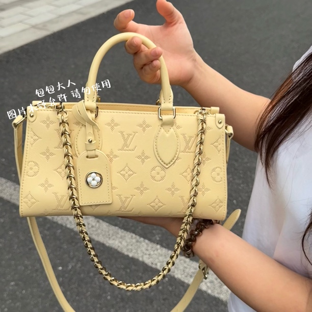 99新 LouisVuitton/路易威登 芯片款小鸡黄横版onthego手提单肩包