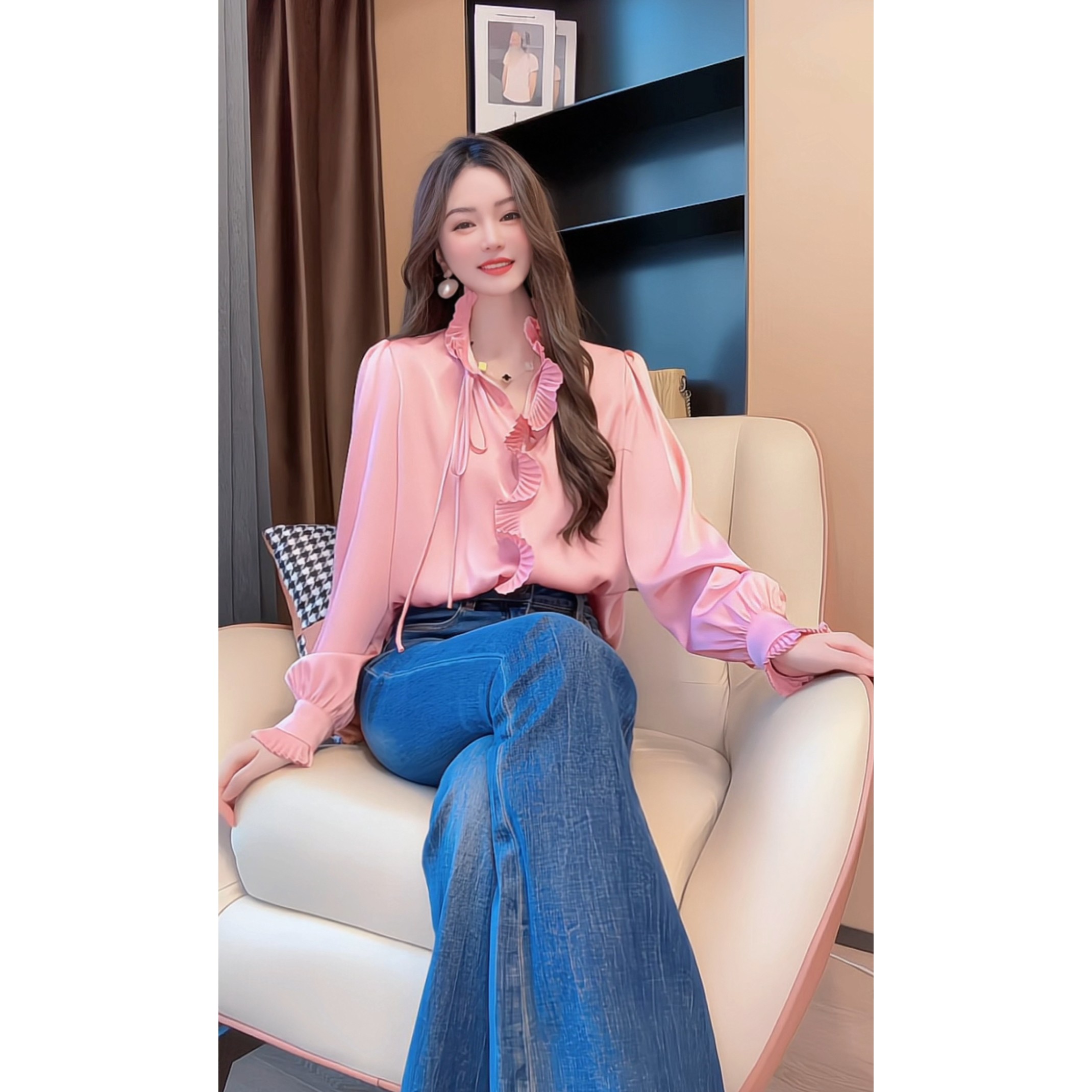 【深圳米熙儿】秋冬加厚设计感木耳边衬衫25059