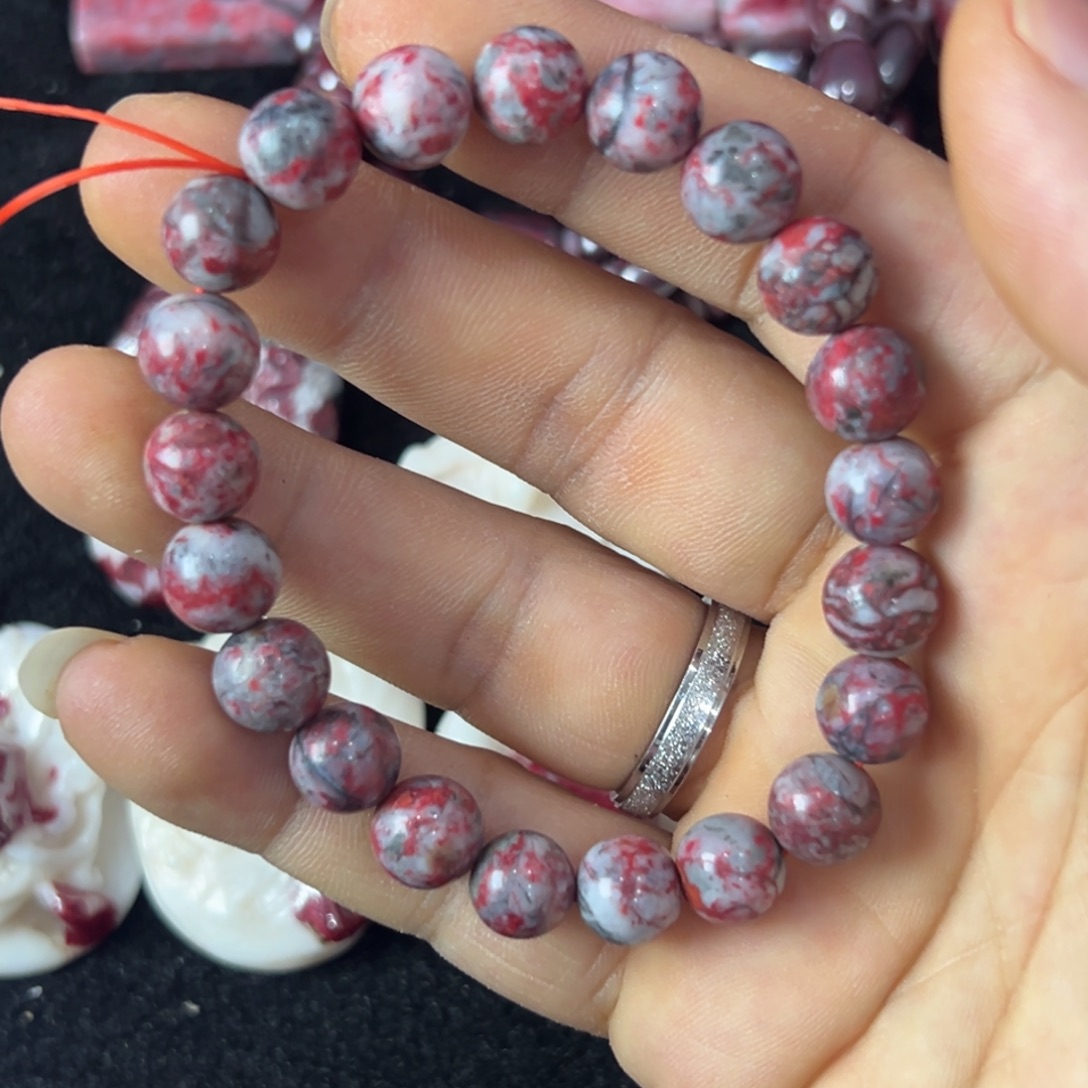 天然辰砂原石手串