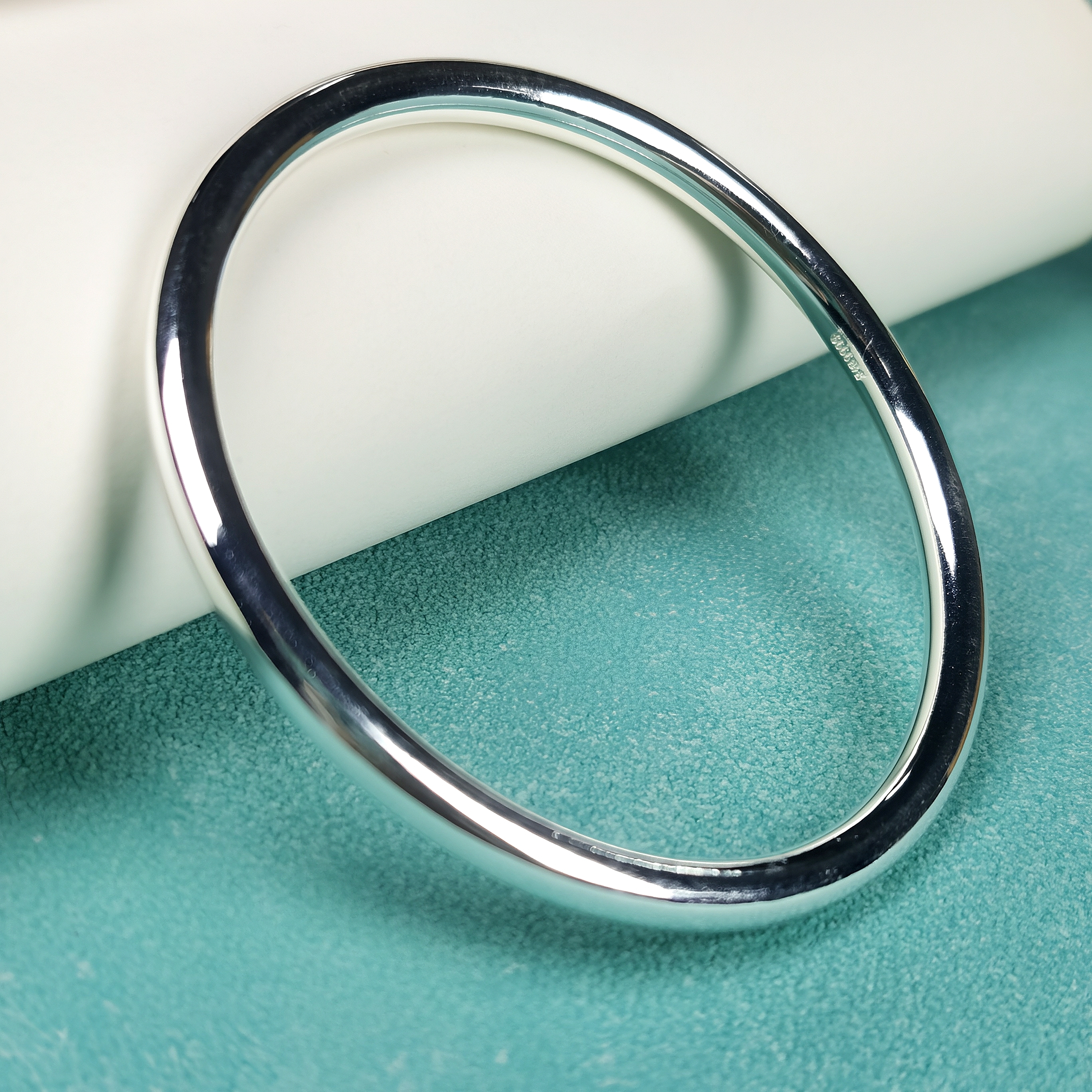 足银手镯 足银9999亮面闭口素圈实心百搭情侣简约光面极简银手镯