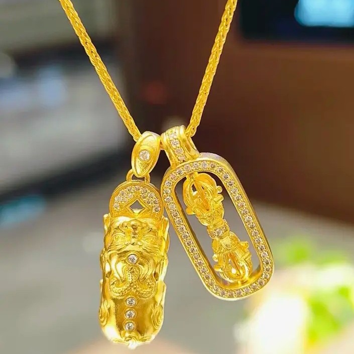 铜合金项链 貔貅金刚杵金色锁骨链
