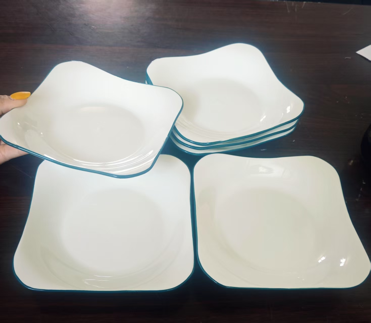 7.5英寸如意方盘6只装高温釉下彩陶瓷