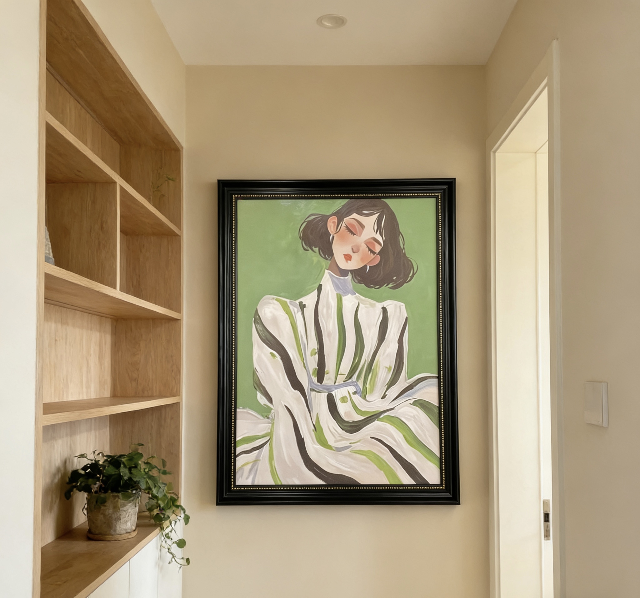 绿色抽象人物客厅玄关卧室装饰画慵懒少女风格SH13