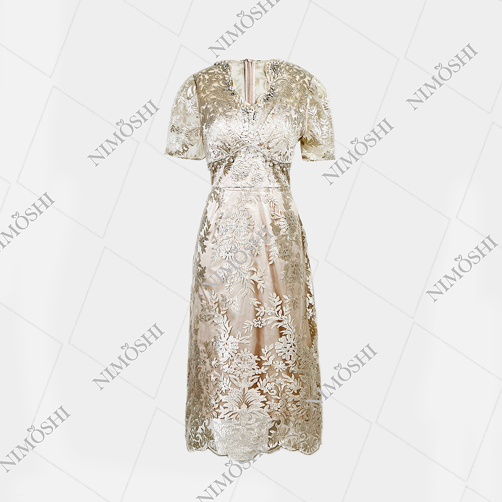 NIMðSHI【莎莎】新款时尚轻奢小众镶钻气质显瘦款连衣裙女Q1047