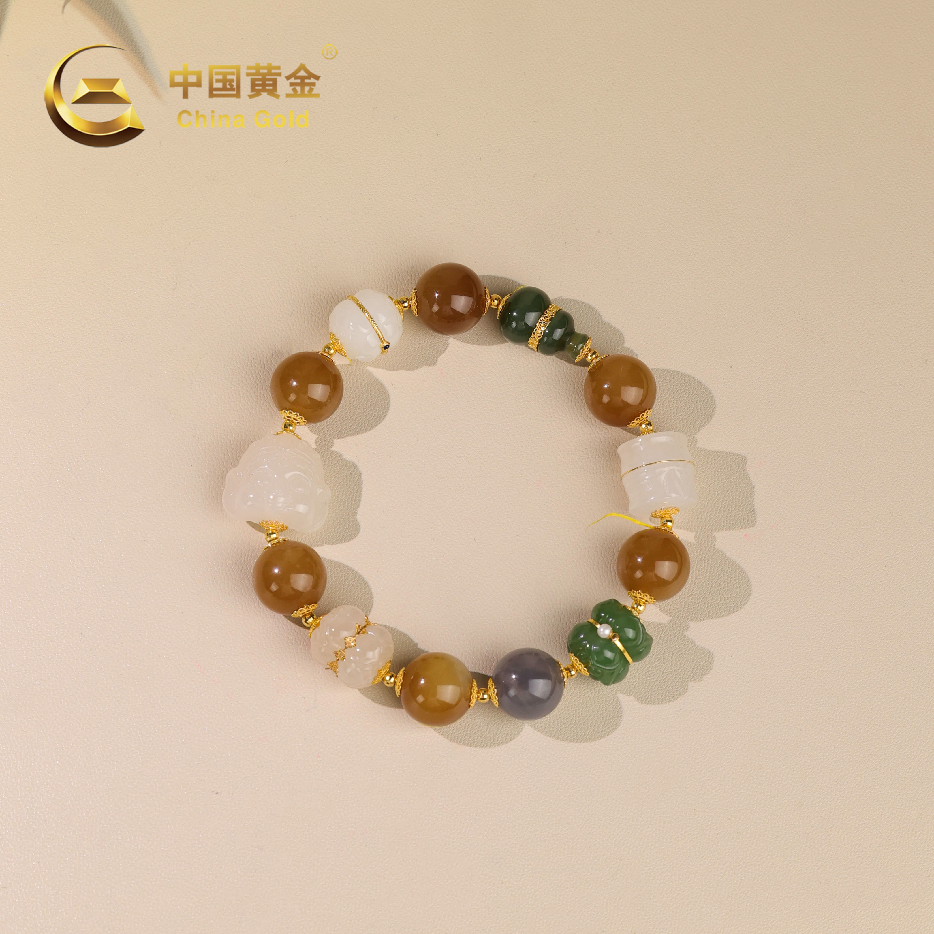 【中国黄金】绮彩 | 和田玉*手串*18k金镶嵌-S4063-Y