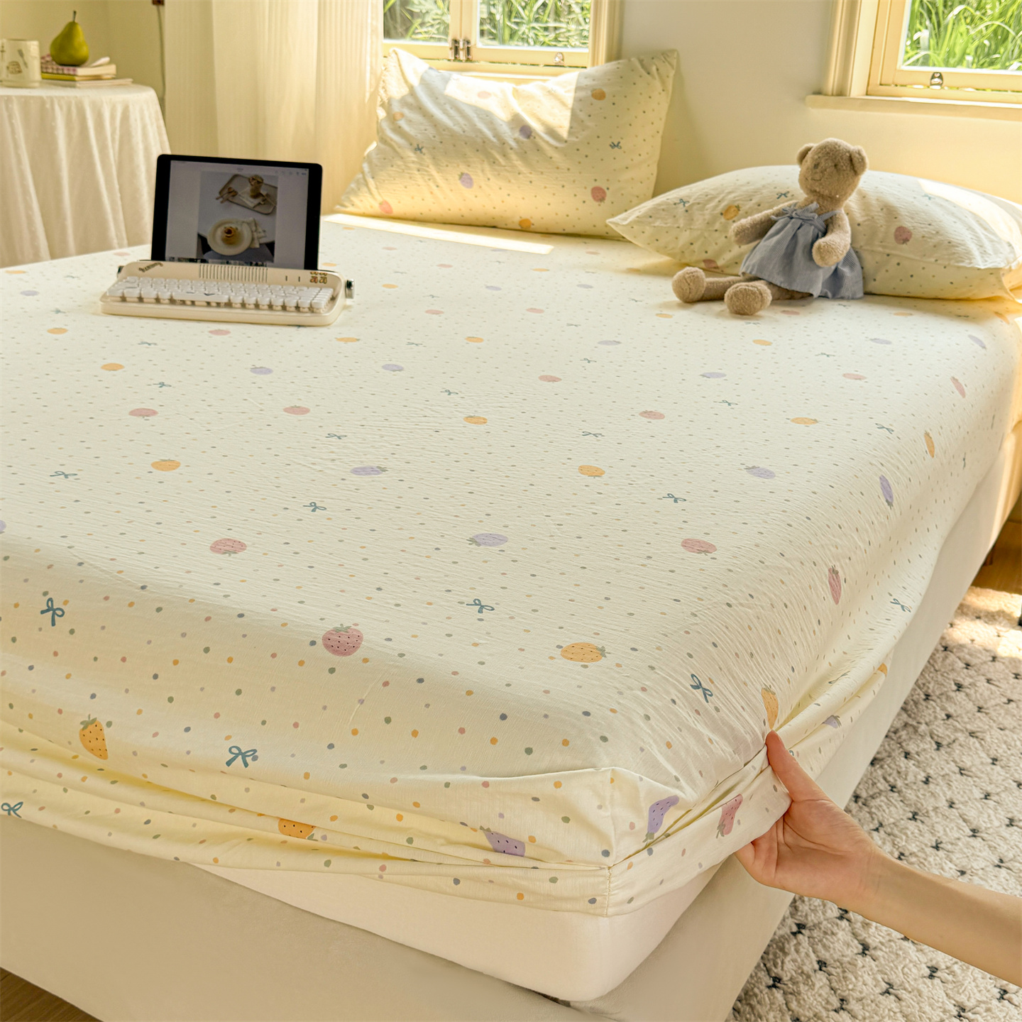  a超柔水洗棉双层纱床笠罩床床垫保护罩保护套床单床套罩新款直播