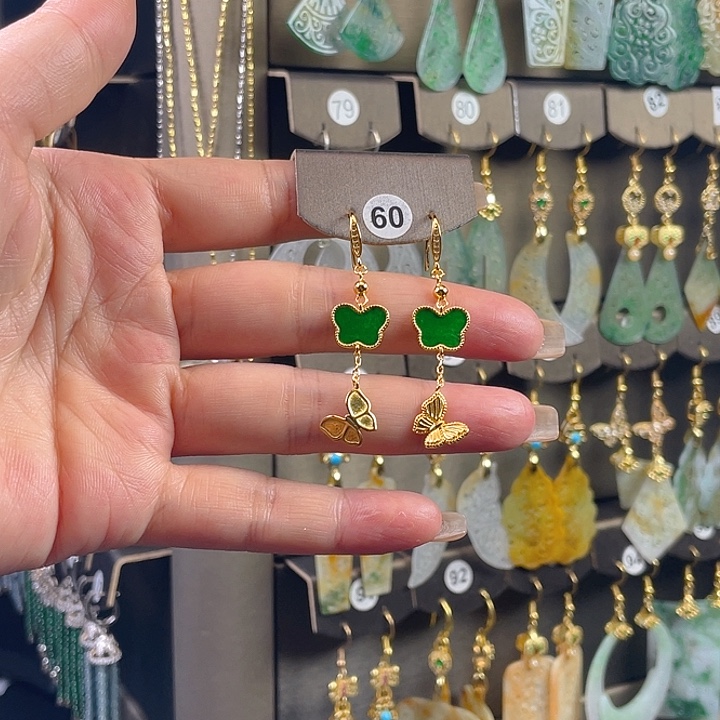 翡翠银S925镶嵌耳饰缅甸A货