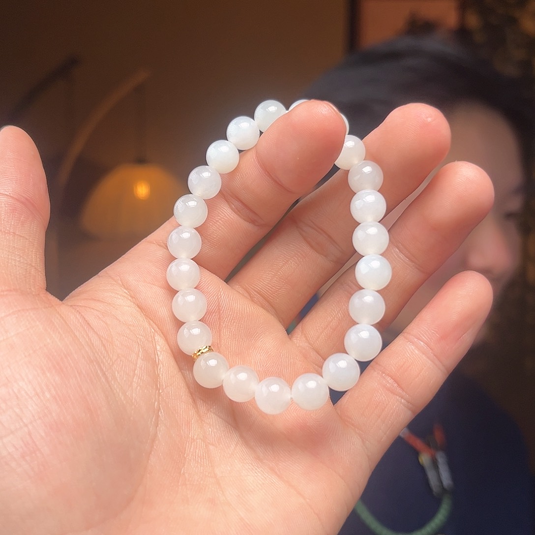 和田玉手串未镶嵌白玉设计款