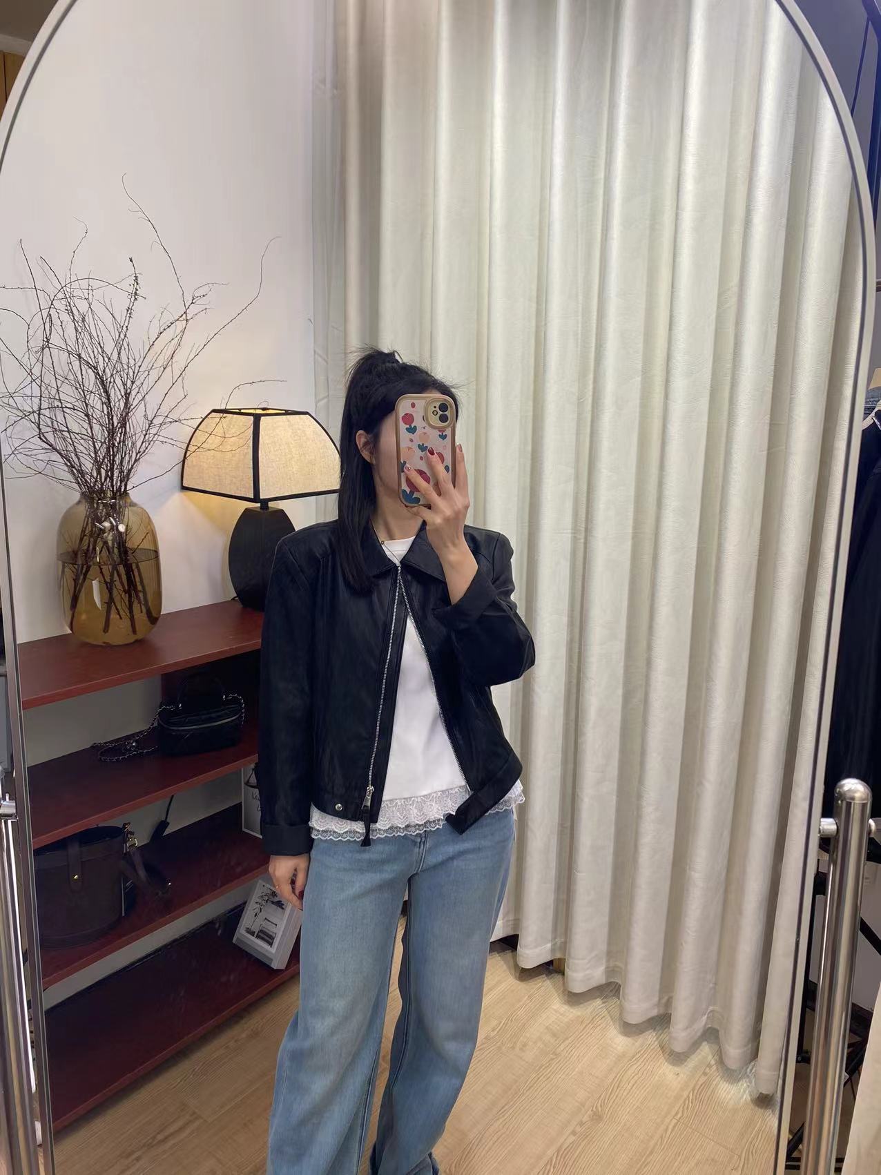 【慧慧精选】春季新品 定制版小翻领短款蛋白软皮皮衣外套