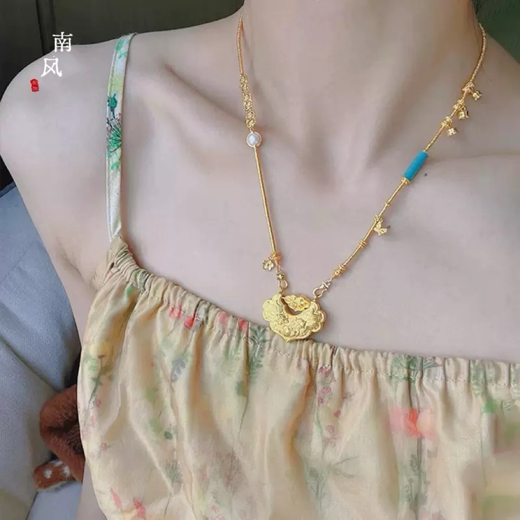 【南风轻奢】 新中式复古 锦鲤如意平安锁百搭毛衣链项链