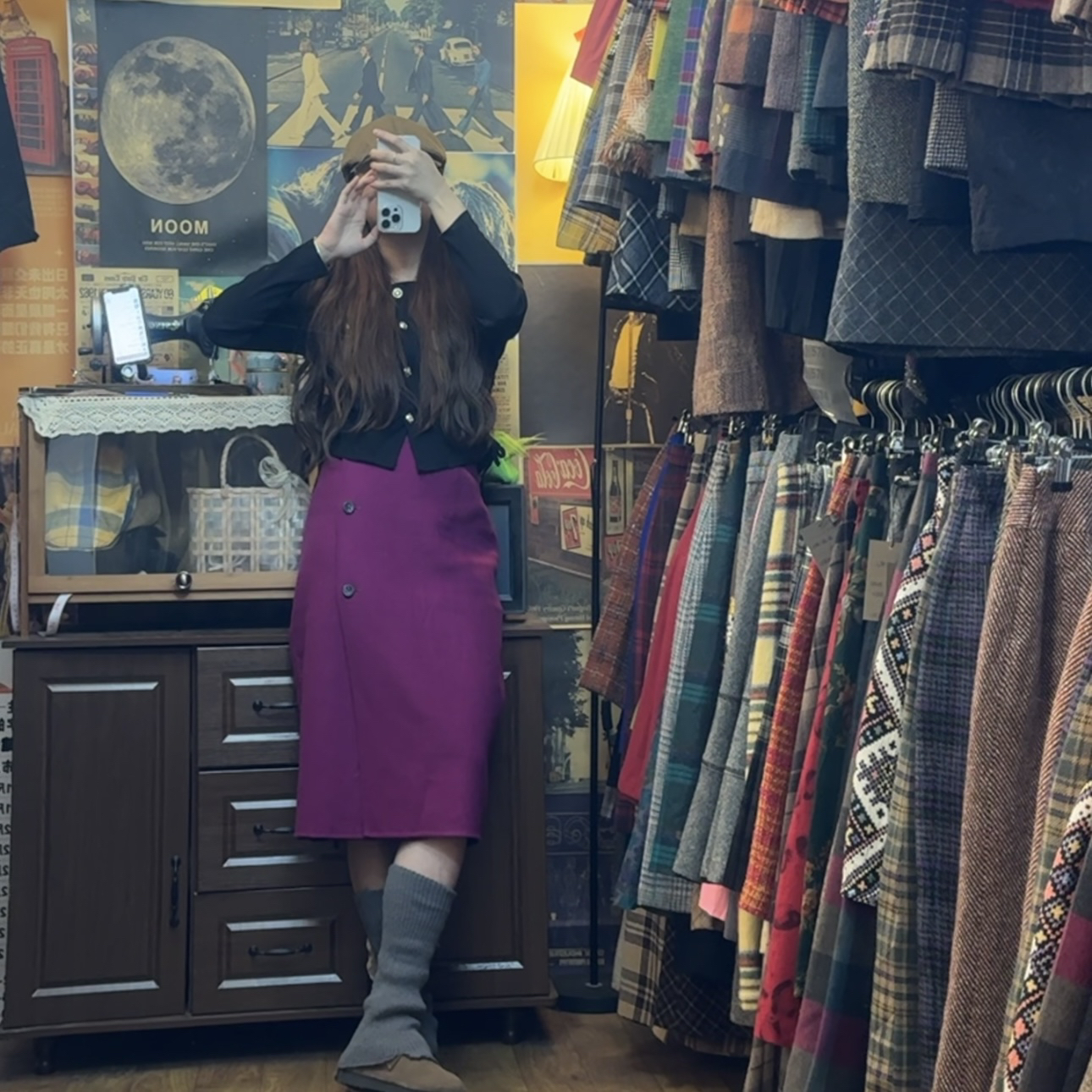 49～79【奈拉Vintage】古着孤品日制港风文艺中长款花柄半身裙碎花