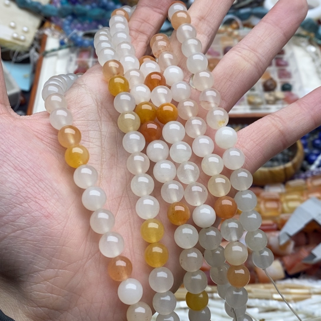 玛瑙/玉髓未镶嵌珠宝半成品一条天然8mm白金丝玉圆珠