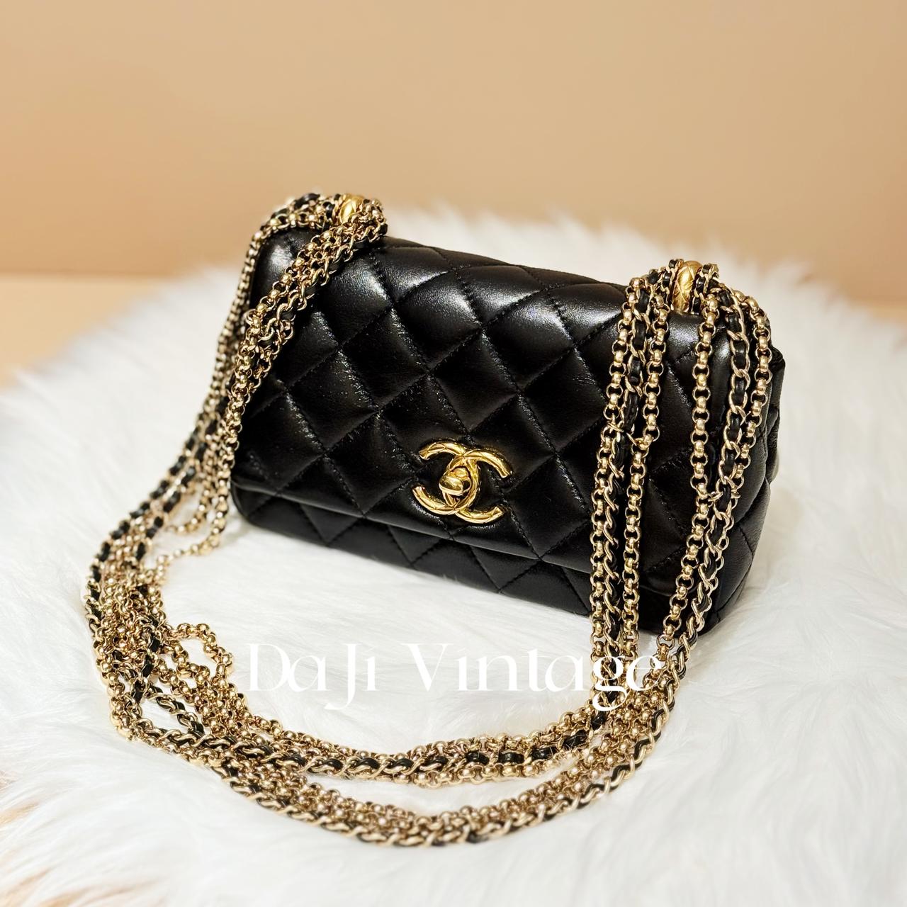 大吉中古/Chanel香奈儿黑金流苏链条斜挎包