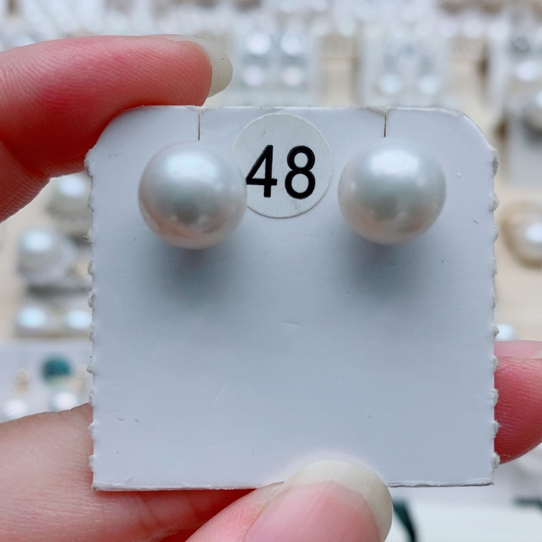 银S925镶嵌耳饰淡水珍珠9-10mm