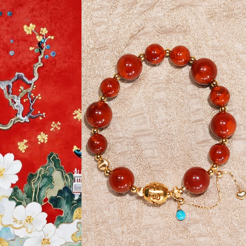 18k金南红“月映兰亭”新中式时尚手链