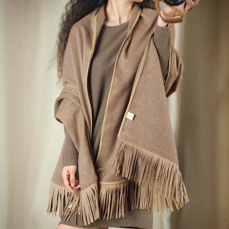 意大利老钱风 纯山羊绒女冬季保暖斗篷大披肩秋冬新款围巾