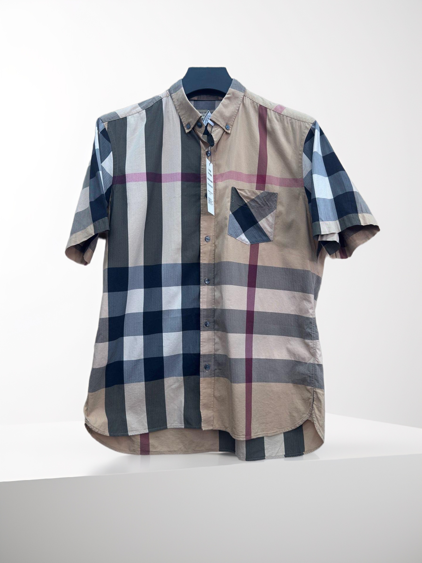 99新 BURBERRY/博柏利 短袖衬衫府绸格纹/XL/r850/工价6300