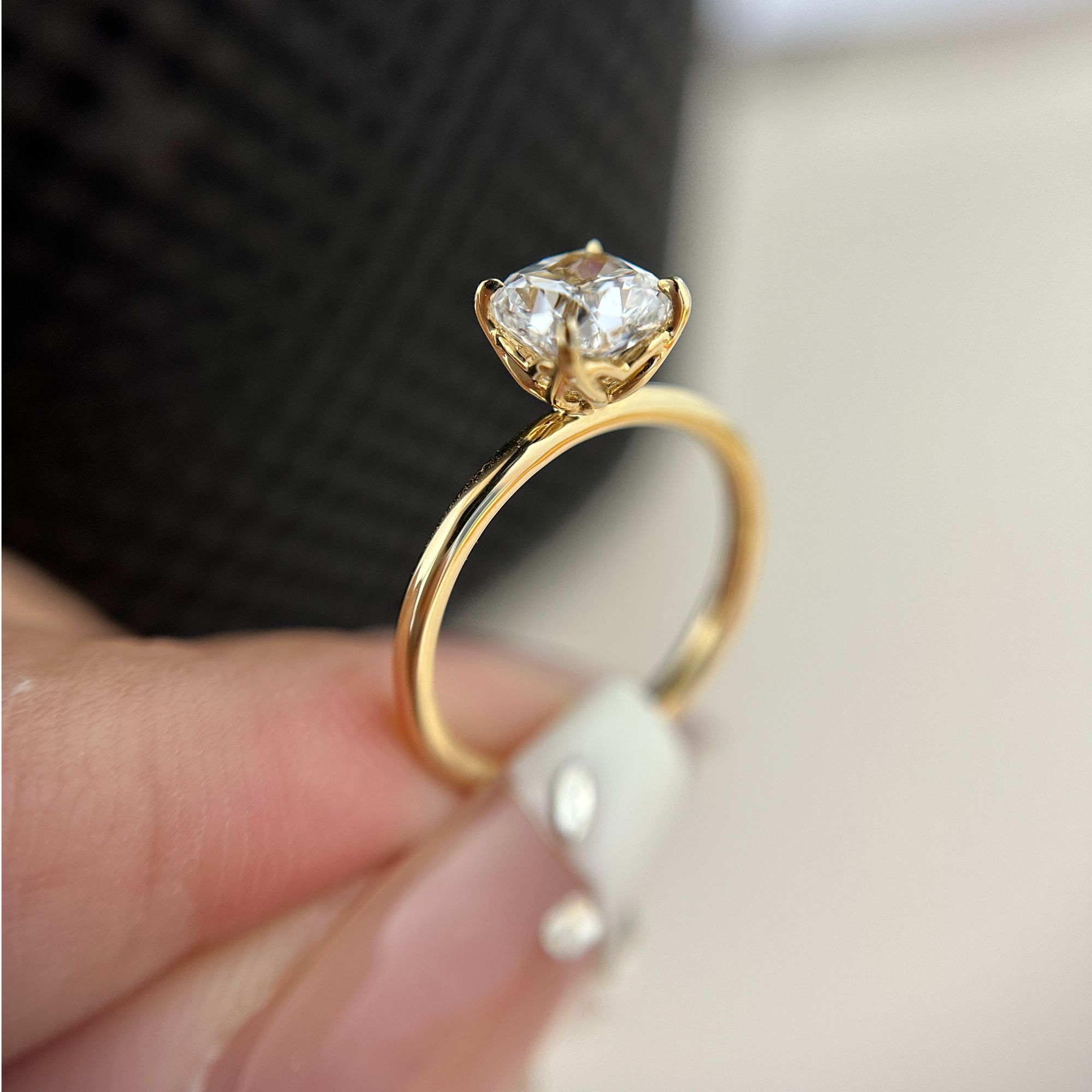 实验室培育钻石18K公主方钻戒 莲花镶口ins风 时尚个性 NGTC证书