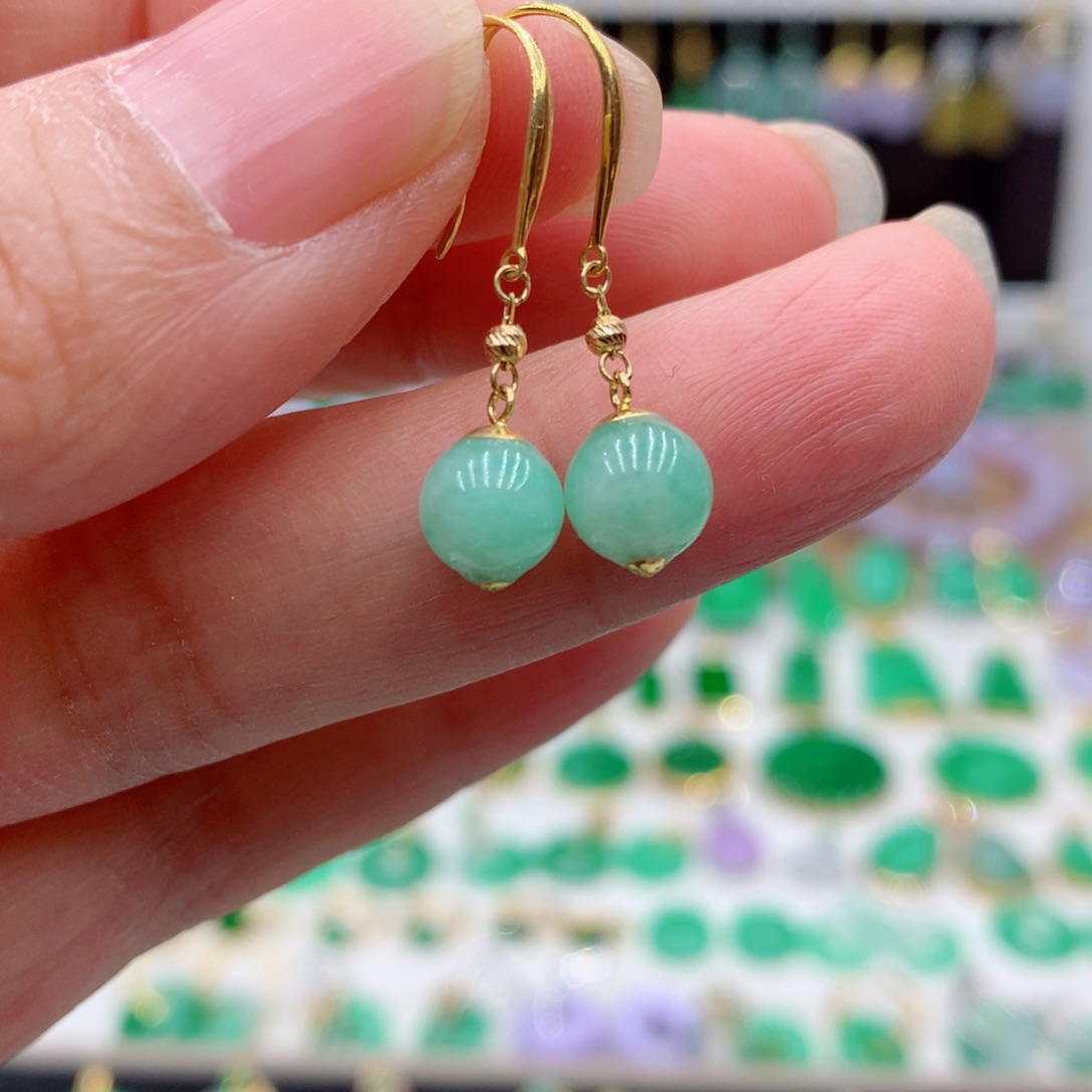 翡翠18K金镶嵌耳饰