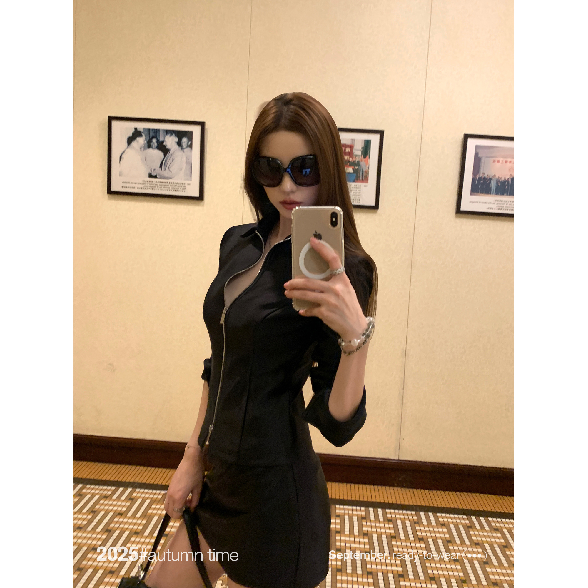 SUNONEONE【暮光之城】缎面超软翻领显瘦直筒半身裙套装女-D0357A