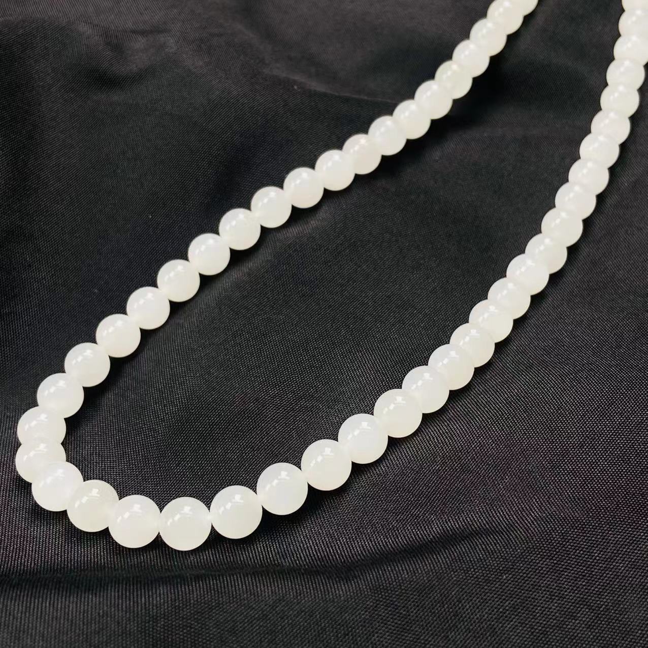 天然和田玉白玉羊脂玉8mm左右油润白皙妈妈链