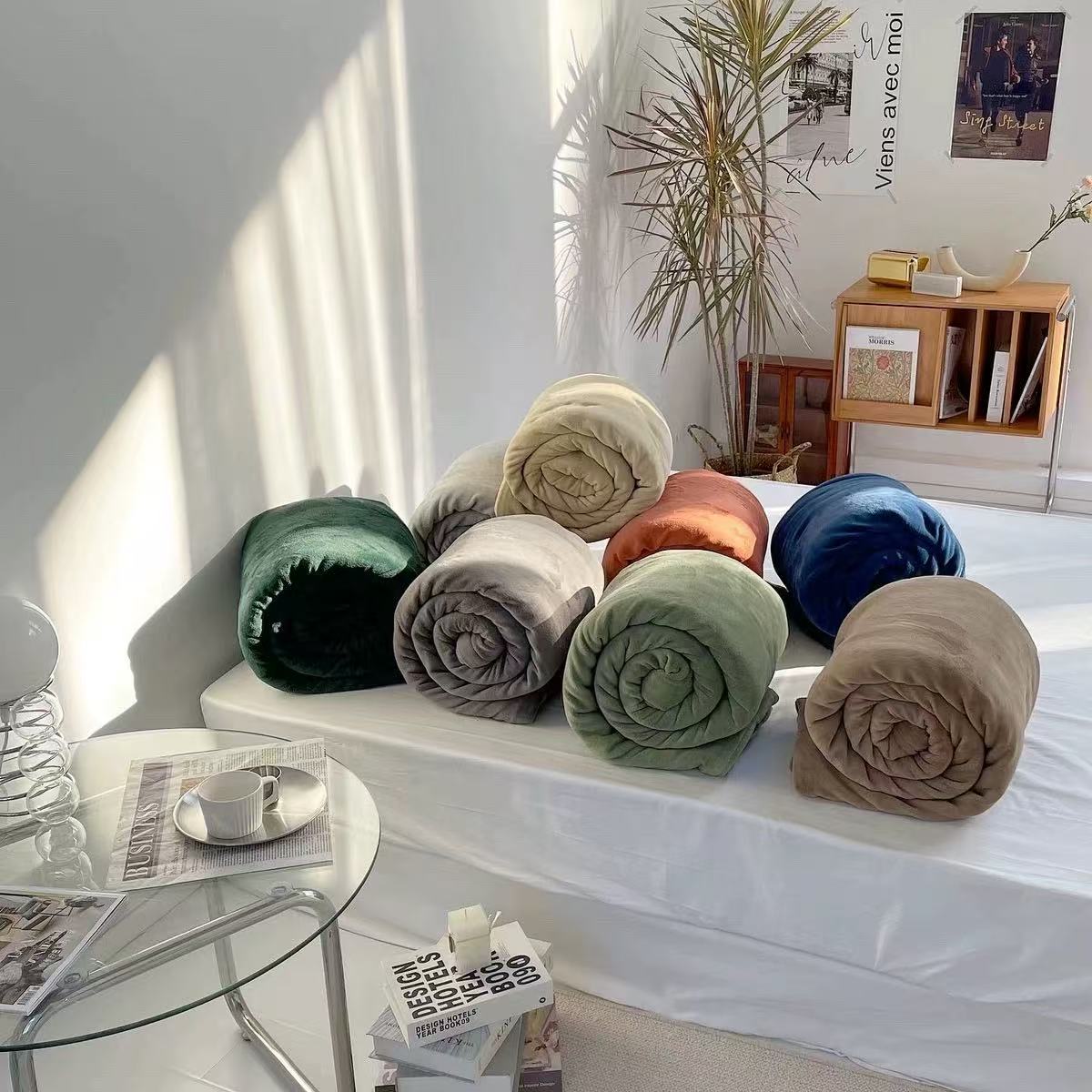 【四季加厚款藕粉】午睡小被子办公室空调毯外贸原单毛毯