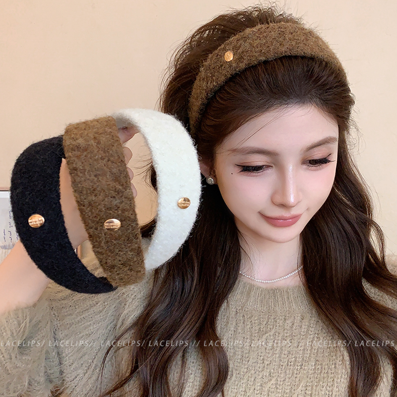 毛呢金标宽边发箍女日常外戴头箍2025新款洋气时尚洗脸发卡头饰秋