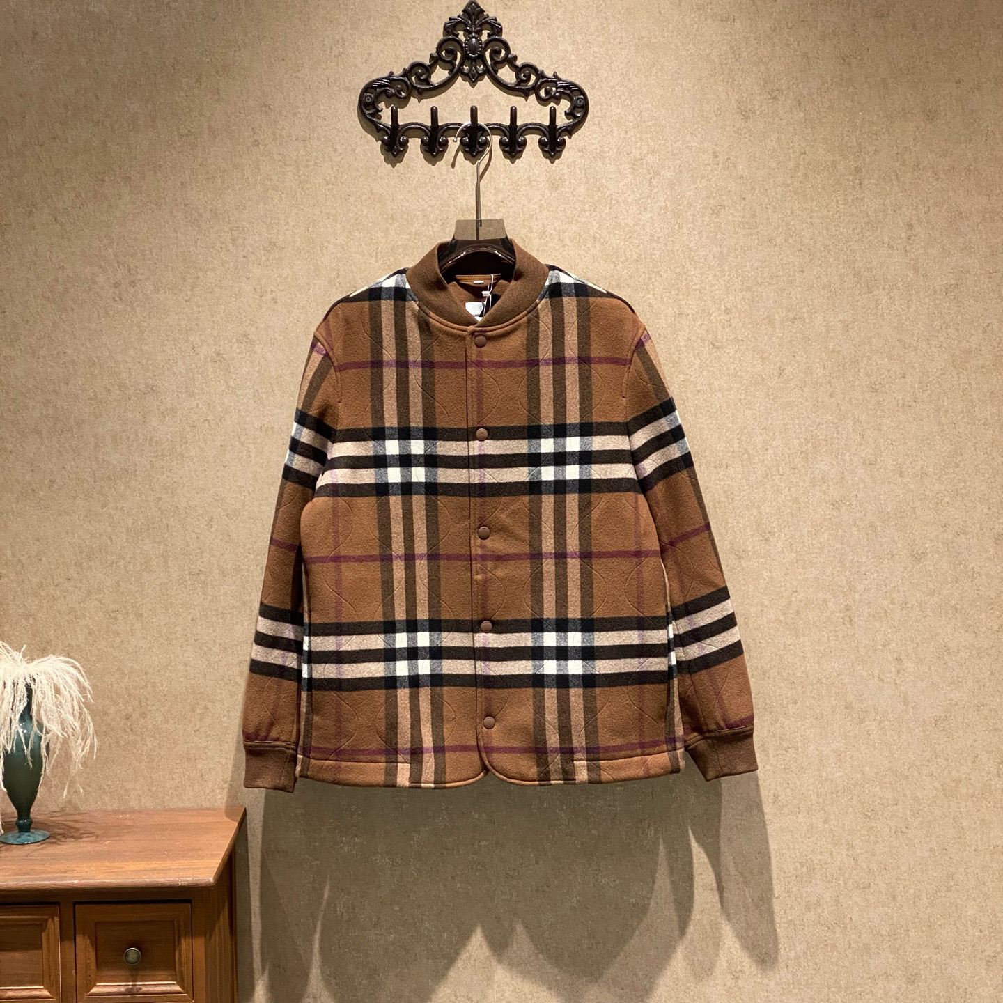未使用 BURBERRY/博柏利 格纹羊毛呢棒球领夹克外套/52码/41778
