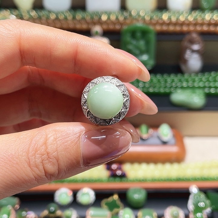 和田玉银S925镶嵌戒指