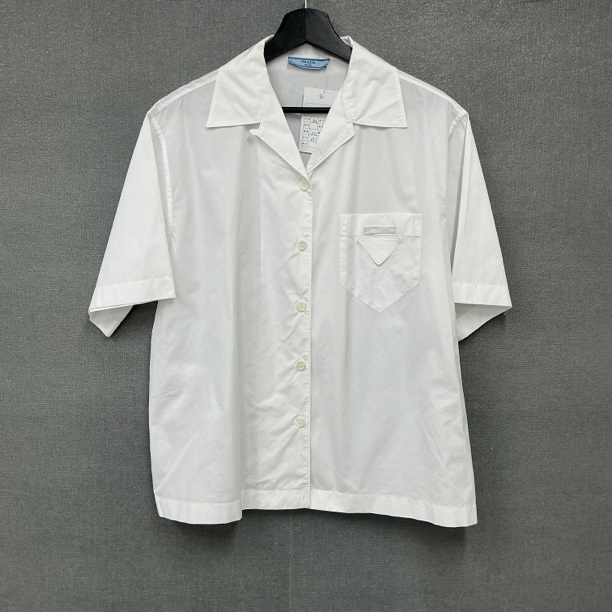 全新未使用 Prada/普拉达 白色三角标尼龙短袖衬衫/42码