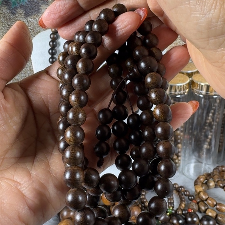 沉香手串健*白棋玉化